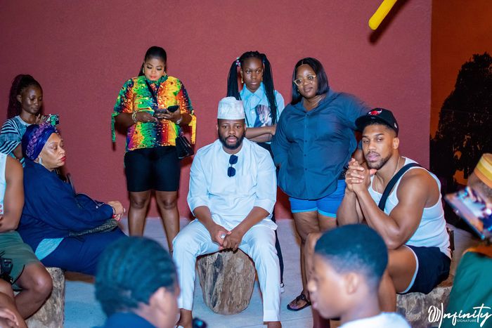 Anthony Joshua, former two-time heavyweight boxing champion, with Mr Idris Aregbe, Special Adviser to Gov. Babajide Sanwo-Olu on Tourism, Arts and Culture, at the John Randle Centre for Yoruba Culture and History, on Thursday in Lagos