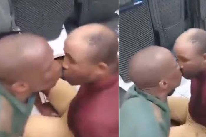 2 men forced to exchange kisses after being caught shoplifting