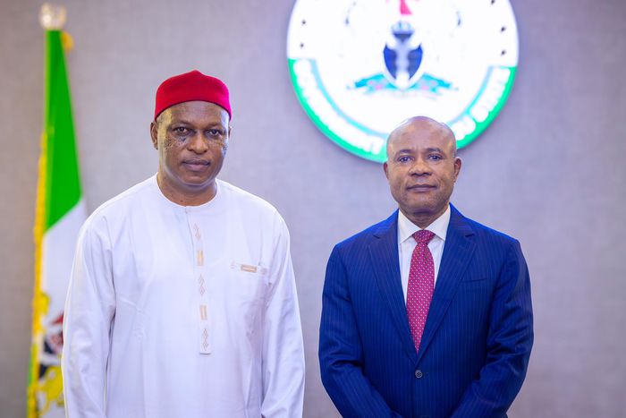 Enugu State Governor Peter Mbah welcomes Chijioke Edeoga, former Labour Party (LP) gubernatorial candidate in the state, to the PDP.