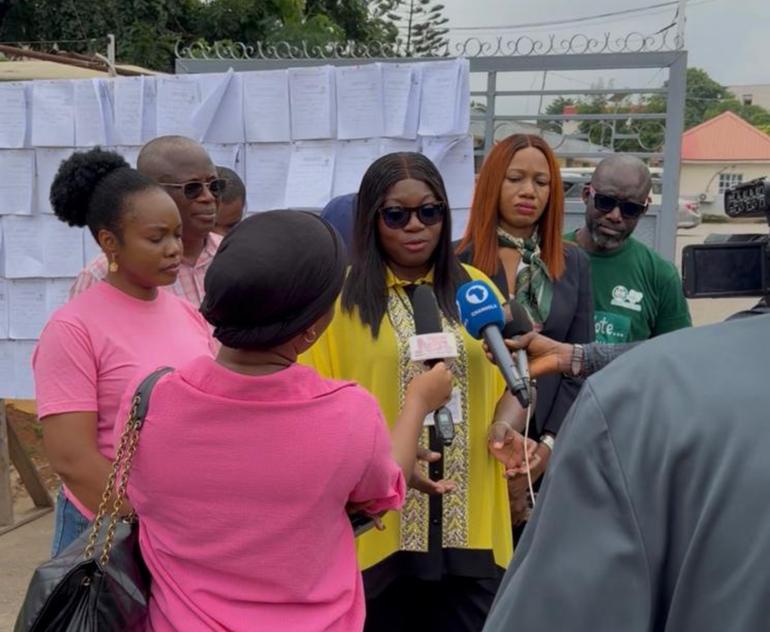 Mrs. Bimbo Oladunjoye, Administrative Secretary representing the FCT REC, briefing news correspondents at the official launch of the public display exercise.