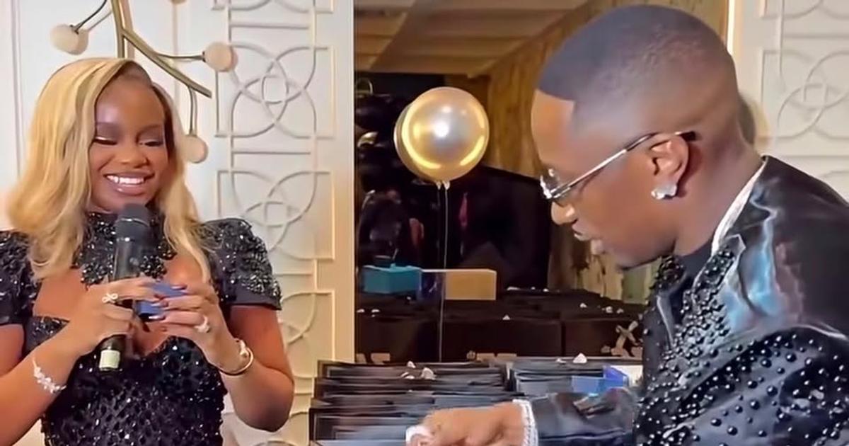 Video: Priscilla surprises husband, Juma Jux with birthday party, diamond ring and 36 other gifts