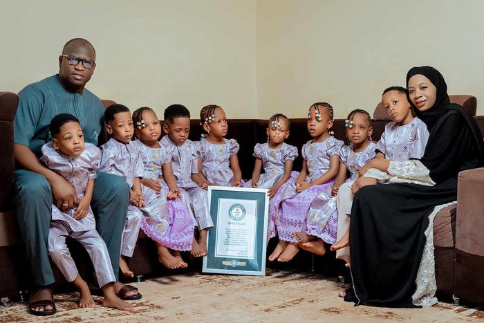 The Cissé nonuplets sitting together for their 5th birthday celebration in Mali.