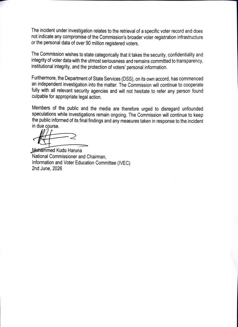 The Independent National Electoral Commission (INEC) stated that its infrastructure was not compromised by external hackers