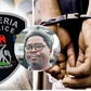 Nigeria Police Force logo alongside a person in handcuffs and a circular inset photo of Lere Olayinka, media aide to FCT Minister Nyesom Wike, relating to the INEC voter data leak investigation.