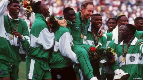 Johannes "Bonfrère" Jo with the team in 1996