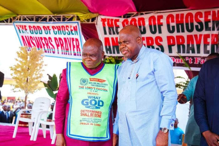 Bayelsa State Governor, Douye Diri and General Overseer of the Lord's Chosen Church, Pastor Lazarus Muoka.