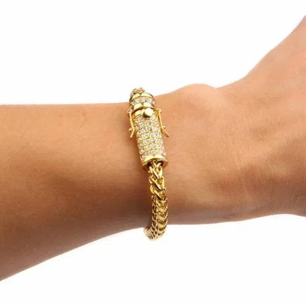 Gold Iced Clasp Franco Bracelet