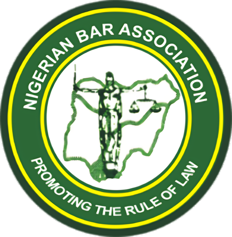 Official green and yellow logo of the Nigerian Bar Association featuring Lady Justice and a map of Nigeria.