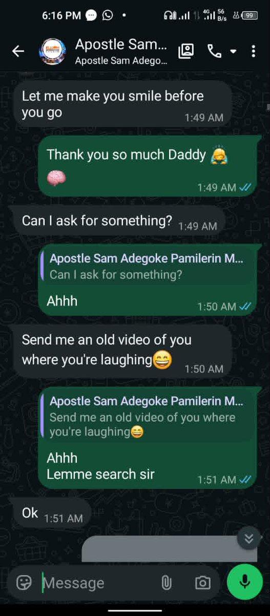Screenshots of a conversation between Adegoke and a woman who appeared to be a member of his congregation. Image credit: @themacbelo. Source: X