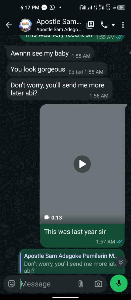 Screenshots of a conversation between Adegoke and a woman who appeared to be a member of his congregation. Image credit: @themacbelo. Source: X