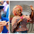 A split photo of FCT Minister Nyesom Wike in a blue hat and Pastor Sarah Omakwu preaching, representing the Jabi Lake land dispute.