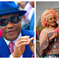 A split photo of FCT Minister Nyesom Wike in a blue hat and Pastor Sarah Omakwu preaching, representing the Jabi Lake land dispute.