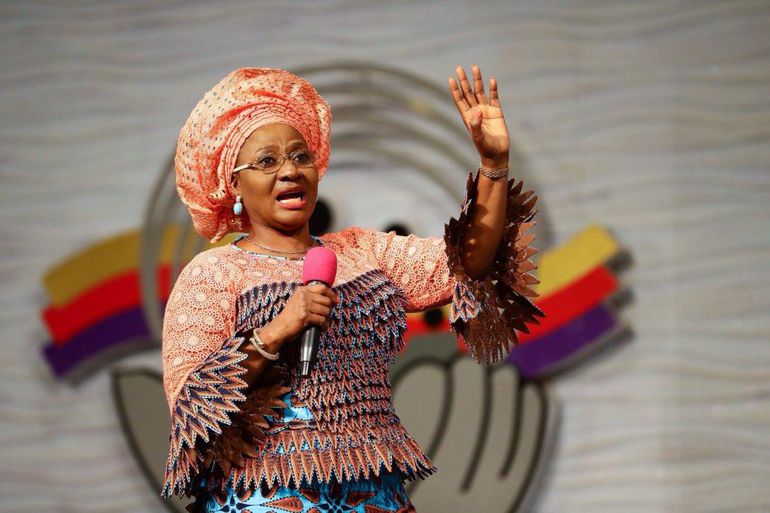 Pastor Sarah Omakwu, Senior Pastor of Family Worship Centre Abuja, speaking passionately.