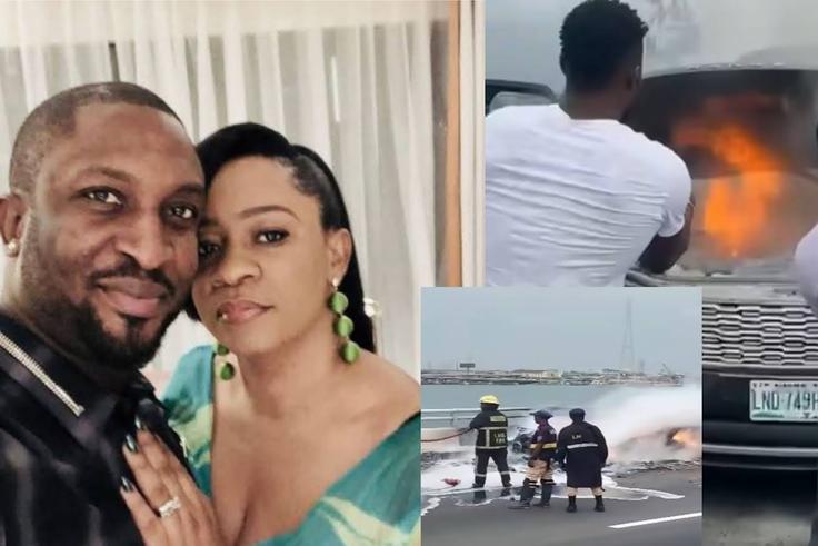 Darey Art Alade, Wife lose car to fire on Third Mainland Bridge (Video)