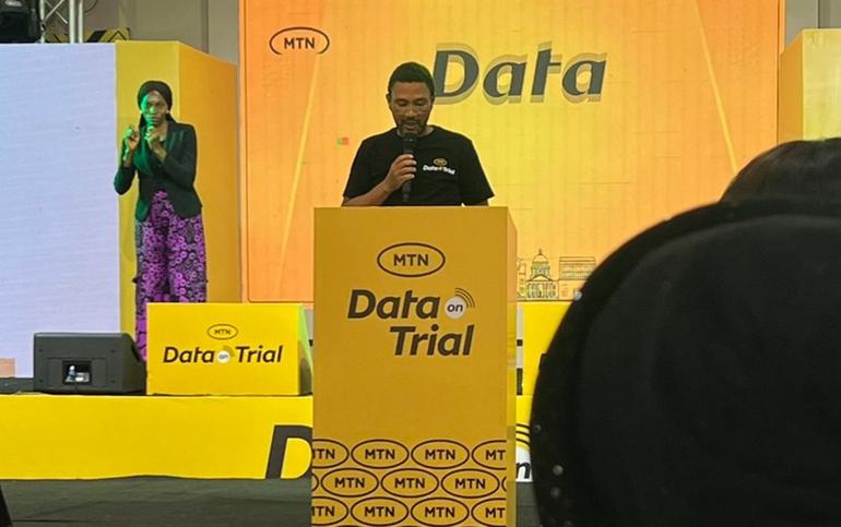 MTN CEO Karl Toriola addresses the audience at the "Data on Trial" event to discuss data consumption and transparency.