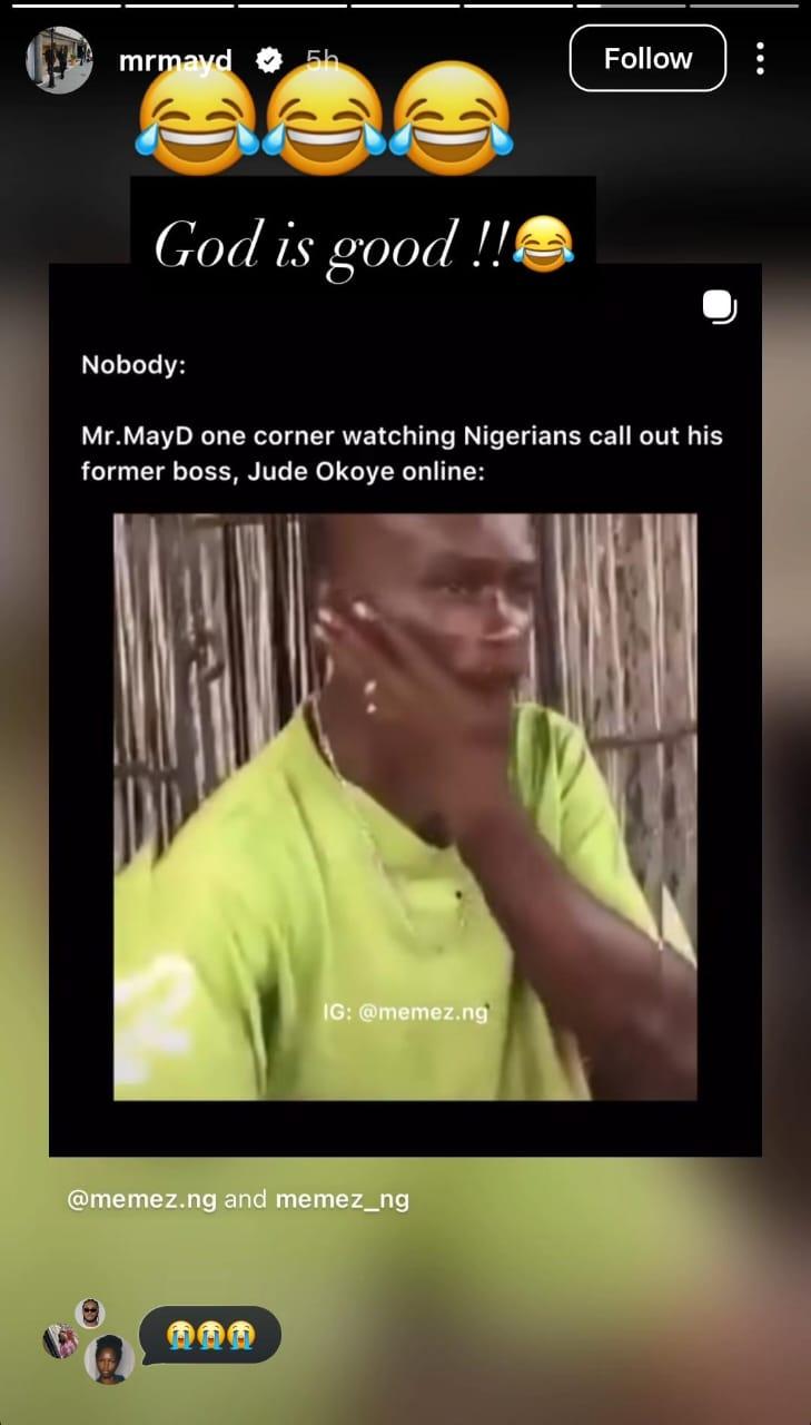 May D's story on Instagram