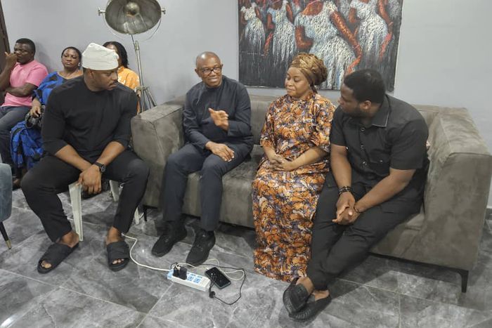 Peter Obi pays a condolence visit to the late Doyin Okupe’s family.