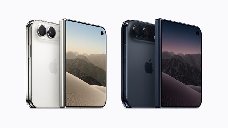 iPhone Duo is available in two refined colors — star white and night sky — and crafted from grade 5 titanium that’s been polished to a mirror finish. [APPLE]