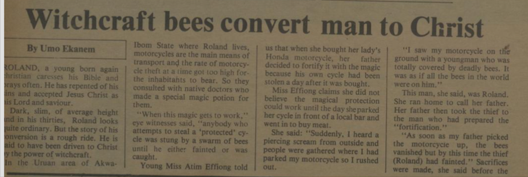 Screenshot of Prime People's report on the story: Witchcraft bees convert man to christ. (SOURCE: ARCHIVI.NG)