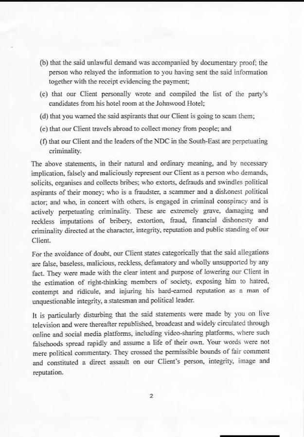 Page 2 of full 3-page legal notice demanding ₦5B from Kenneth Okonkwo