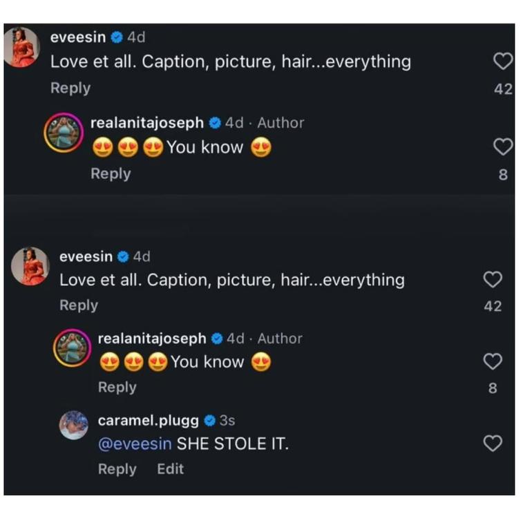 Caramel calls out Anita Joseph for stealing her photo
