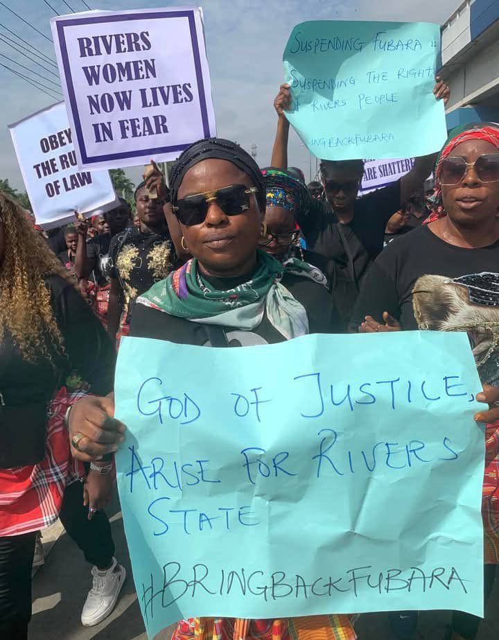 PHOTOS: Protest rocks Rivers as women ask Tinubu to ‘Bring Back Our Fubara’