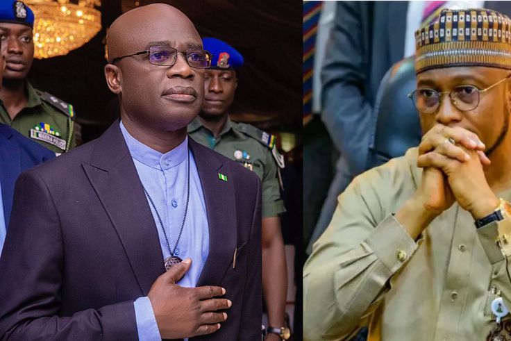 L-R: Benue State Governor, Hyacinth Alia, and his Zamfara counterpart, Dauda Lawal.