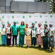 LAWMA MD, Dr Muyiwa Gbadegesin (7th left), Head Corporate Social Responsibility, Globacom, Mrs Jumobi Mofe-Damijo (8th left) with the some staff members of the authority at the Rest and Relaxation event held by Glo Foundation to appreciate  LAWMA staff.