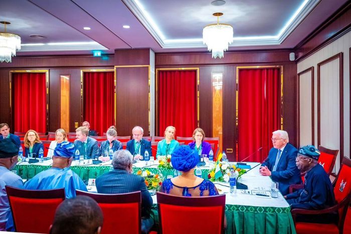 President Bola Tinubu, Mr Frank-Walter Steinmeier, the German President, and German businessmen meeting on Wednesday at the Presidential Villa, Abuja