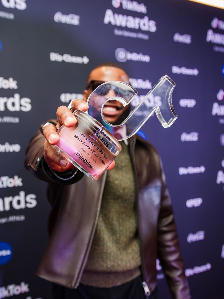 Brian Nwana poses with his TikTok Africa Storyteller of the Year award | Credit: Instagram