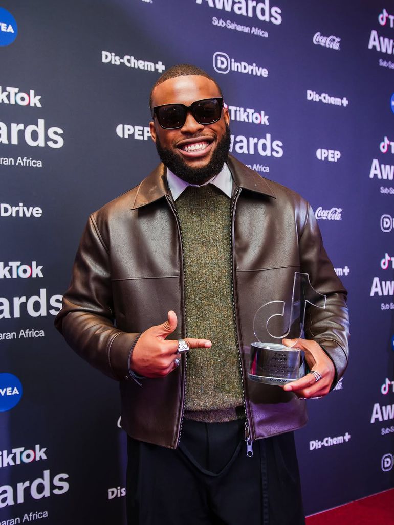 Brian Nwana poses with his TikTok Africa Storyteller of the Year award | Credit: Instagram