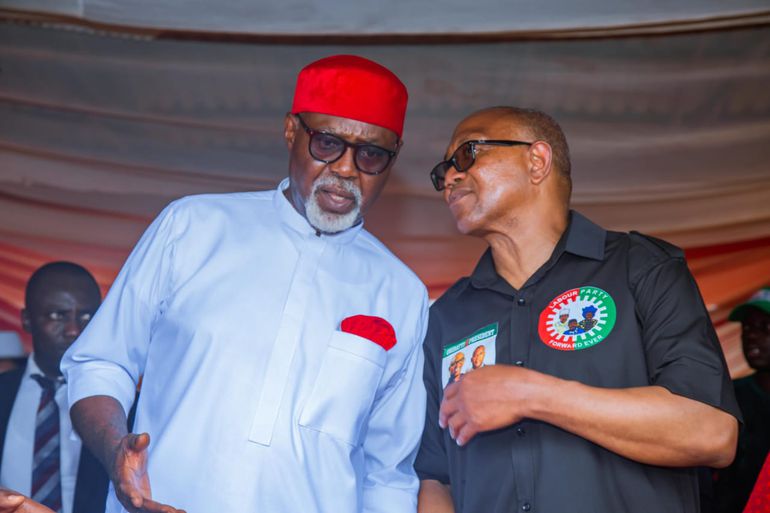 Peter Obi and Dr. George Moghalu, the Labour Party's governorship candidate in Anambra State.