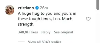 Screenshot of Ronaldo response to Messi’s post.