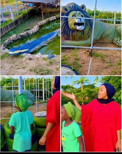 Screenshots from the viral video where a family paid ₦500 to visit the zoo in Yola, Adamawa State, only to find cement statues of a crocodile and lion instead of real animals.