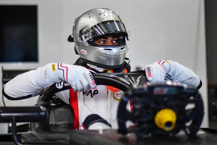 Ugo Ugochukwu celebrates after winning the 2026 FIA Formula 3 championship