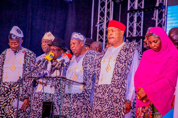 APC National Chairman, Abdullahi Ganduje during the inauguration of Tony Okocha and other Rivers State executive members.