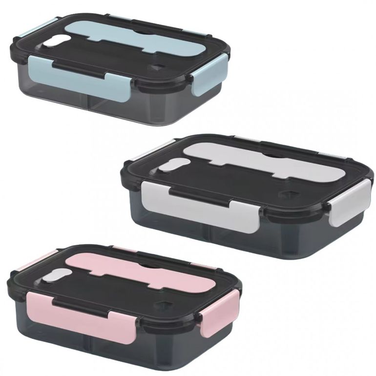 Plastic Microwave-Safe Bento Box with Spoon & Fork - 1100 mL 2-Grid
