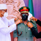Former President Muhammadu Buhari decorated the Chief of Defence Staff, Gen. Lucky Irabor, with his new rank. [Presidency]