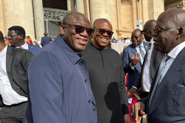 I'm head of the Nigerian delegation - Tinubu jokes with Obi at Pope Leo XIV's inauguration