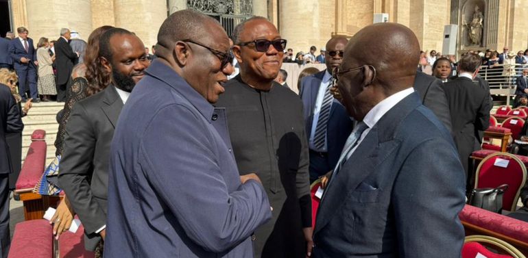 I'm head of the Nigerian delegation - Tinubu jokes with Obi at Pope Leo XIV's inauguration