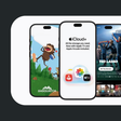 Apple TV, iCloud+ and Apple Arcade displayed on iPhone screens