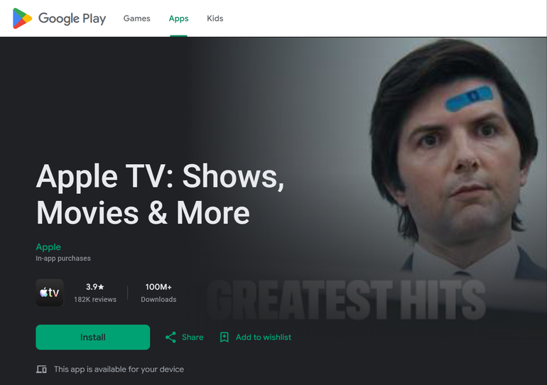Android users can watch Apple TV through the official app on the Google Play Store