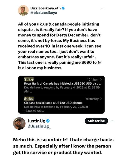 OBLEE! IJGBs accused of initiating chargebacks from banks after Detty December spree