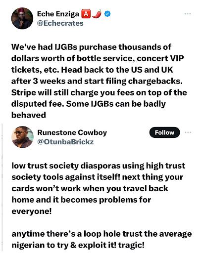 OBLEE! IJGBs accused of initiating chargebacks from banks after Detty December spree