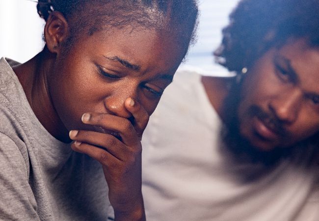 Sad woman looking away