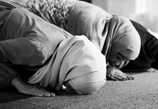 Muslim worshipper in prayer during Ramadan fasting hours