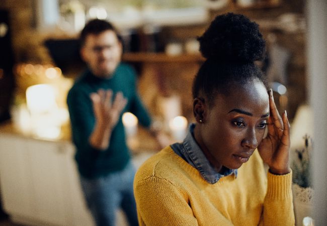 Distraught woman having issues with her partner