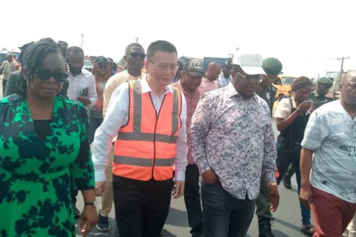 The Minister of Works, Sen. Dave Umahi, inspecting Lagos-Badagry Expressway project on Thursday