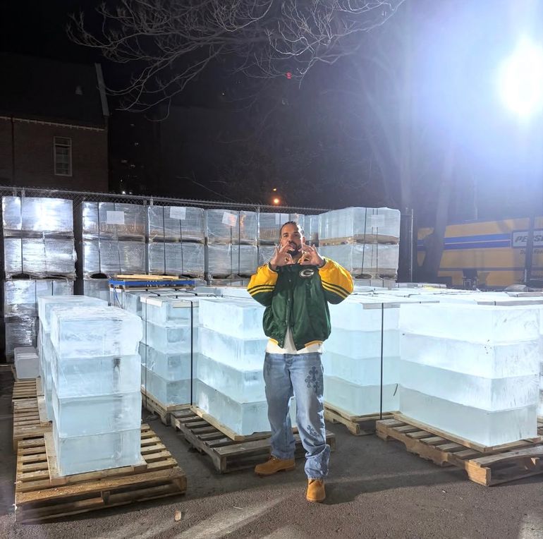 Drake in front of his Iceman structure