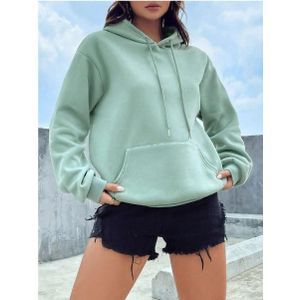Regular Green Drop Shoulder Women Hoodie